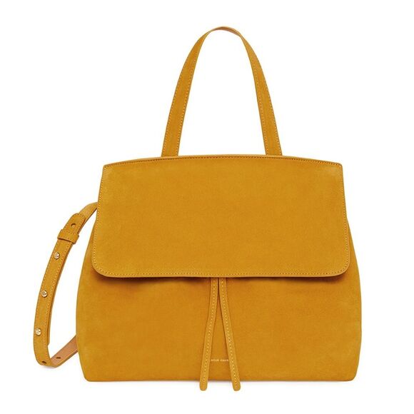 Mansur Gavriel Lady Bag Mustard Yellow Suede Top Handle Adjustable Strap - Picture 1 of 15